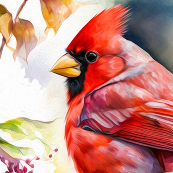 Northern‎ Red Cardinal Bird Gorgeous Watercolor Oil Painting Art Print - Picture 4 of 6